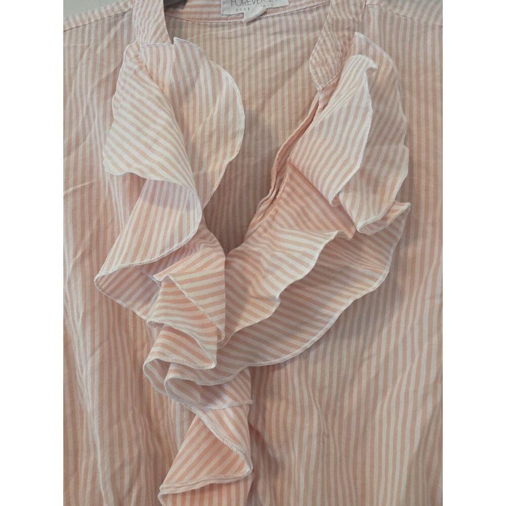Forever 21 Ruffle Striped Peplum Blouse Office Siren Size S - Picture 4 of 7